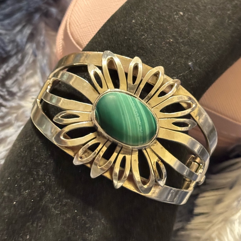 Navajo Sterling Silver & Malachite Cuff Bracelet
